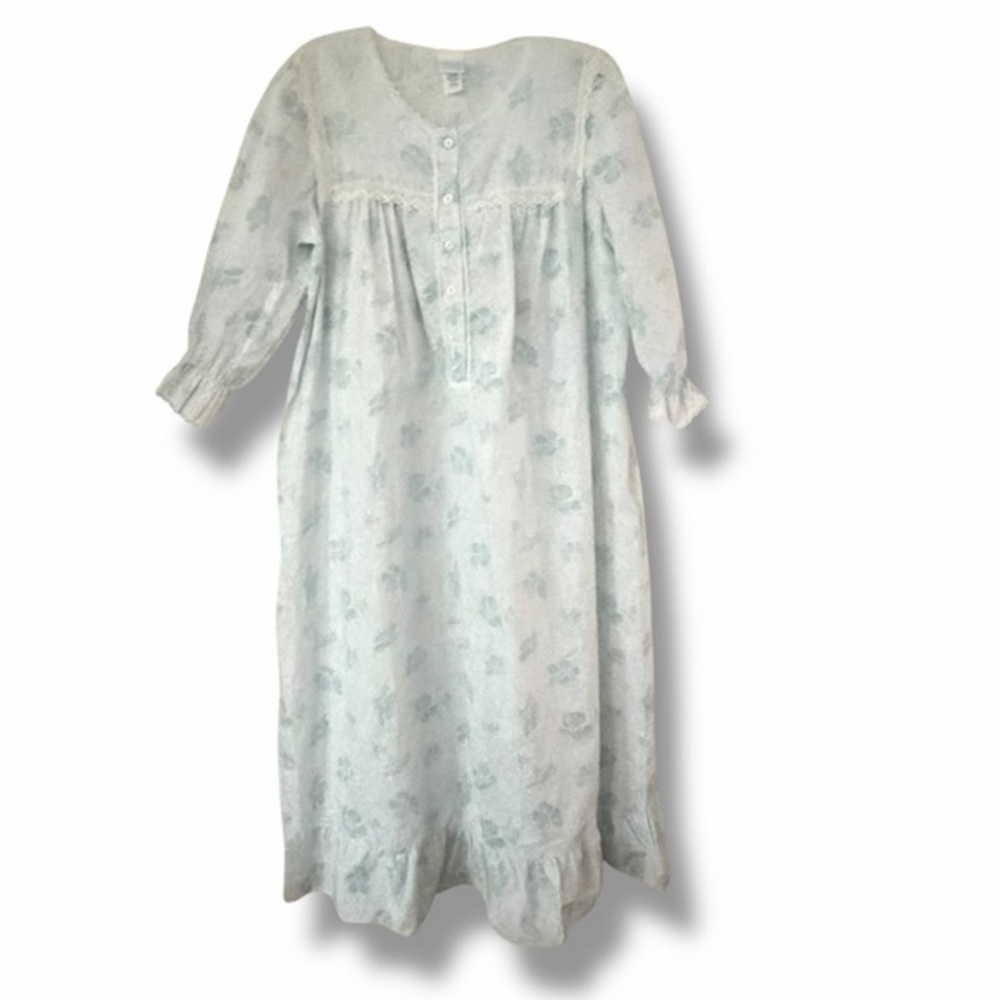 Merville Vintage Night Gown Size Medium Blue NEW Crochet Lace Granny Gown